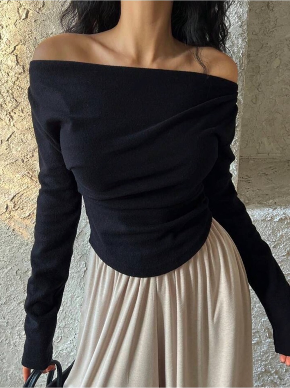SHEIN Black Off-Shoulder Long Sleeve Top